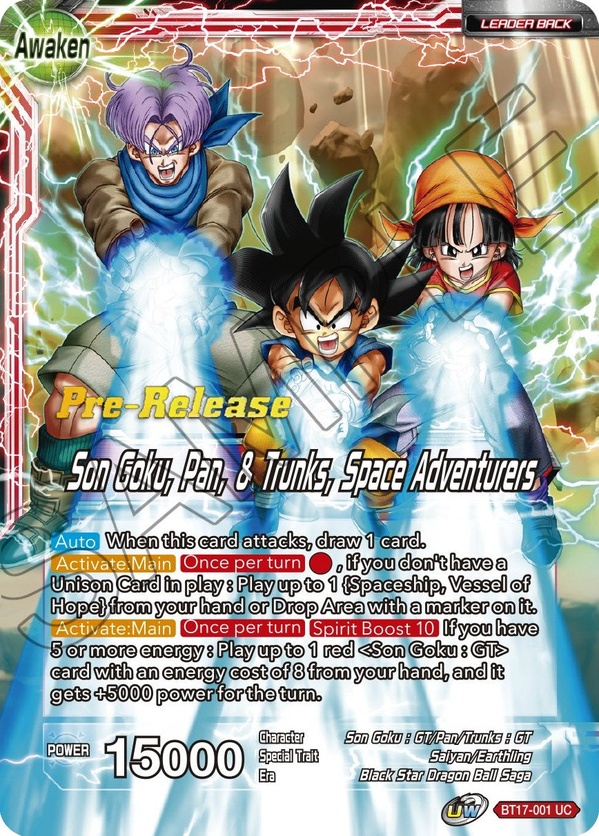 Son Goku // Son Goku, Pan, and Trunks, Space Adventurers (BT17-001) [Ultimate Squad Prerelease Promos] | Shuffle n Cut Hobbies & Games