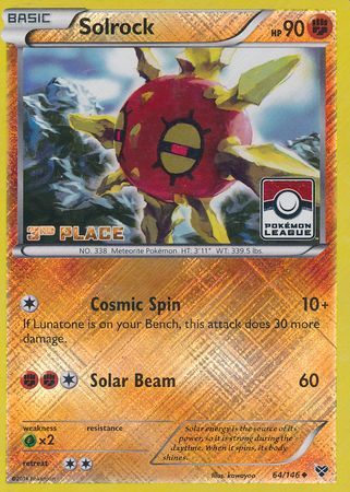 Solrock (64/146) (3rd Place League Challenge Promo) [XY: Base Set] | Shuffle n Cut Hobbies & Games