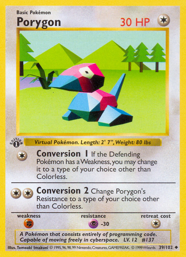 Porygon (39/102) (Shadowless) [Base Set 1st Edition] | Shuffle n Cut Hobbies & Games