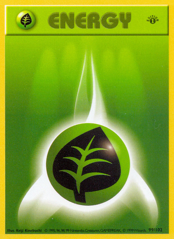 Grass Energy (99/102) (Shadowless) [Base Set 1st Edition] | Shuffle n Cut Hobbies & Games