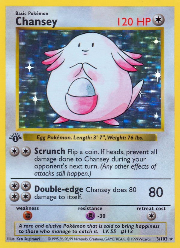 Chansey (3/102) (Shadowless) [Base Set 1st Edition] | Shuffle n Cut Hobbies & Games