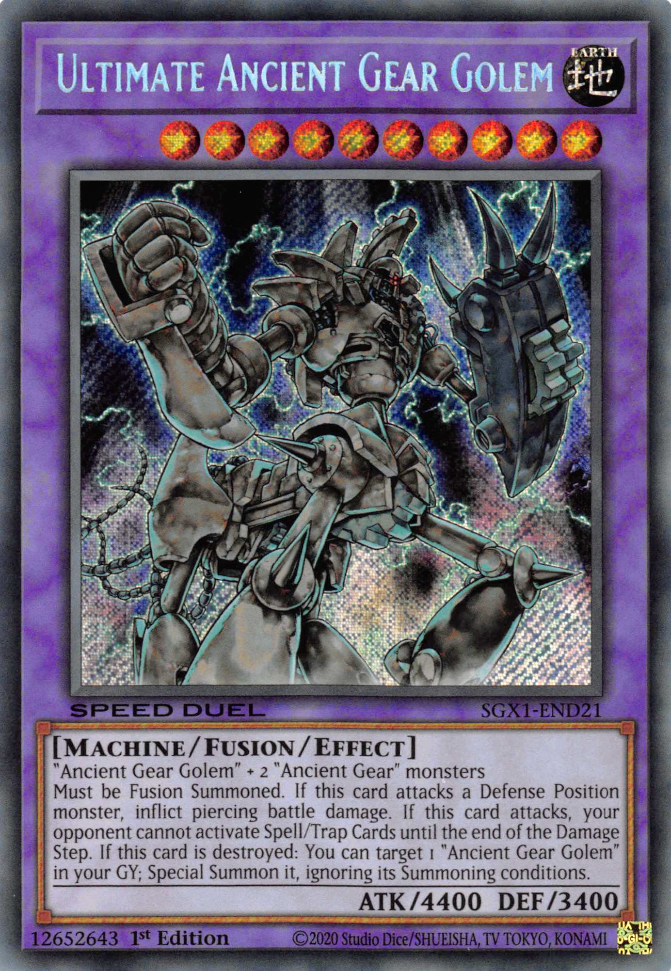 Ultimate Ancient Gear Golem [SGX1-END21] Secret Rare | Shuffle n Cut Hobbies & Games