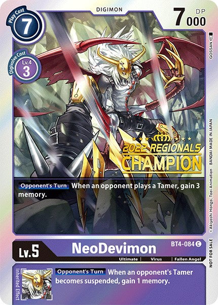 NeoDevimon [BT4-084] (2022 Championship Online Regional) (Online Champion) [Great Legend Promos] | Shuffle n Cut Hobbies & Games
