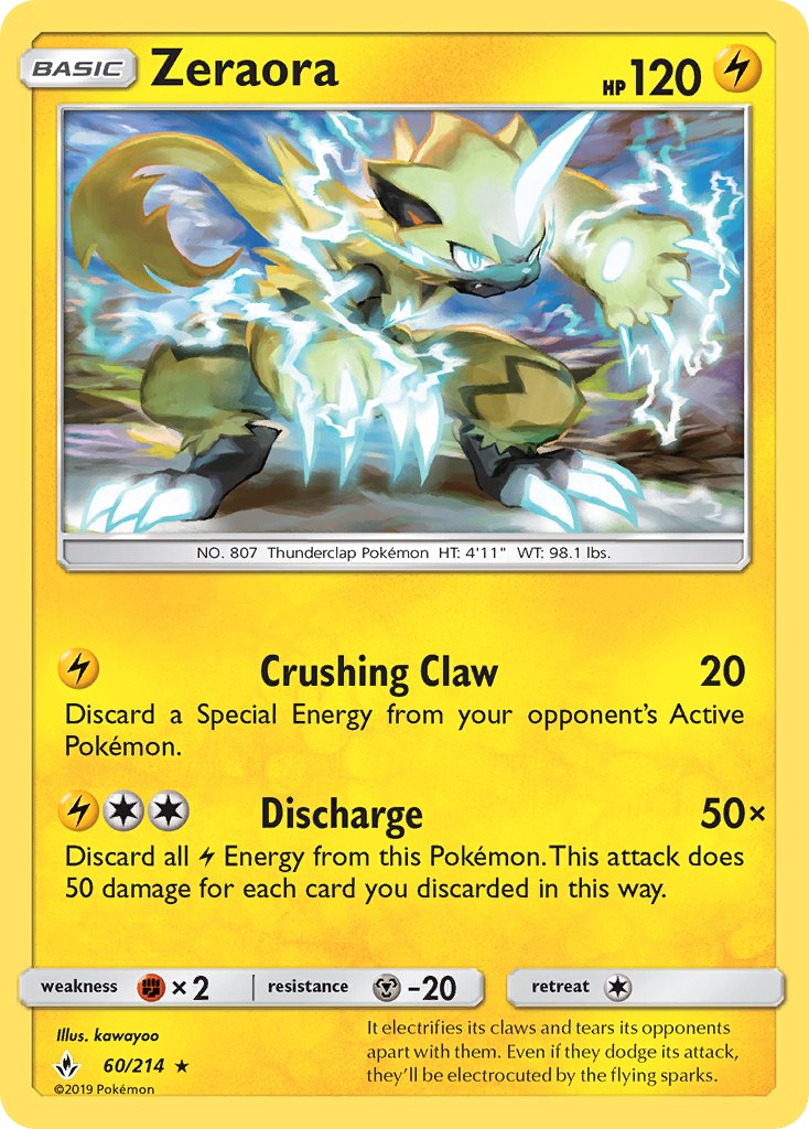 Zeraora (60/214) (Cracked Ice Holo) (Theme Deck Exclusive) [Sun & Moon: Unbroken Bonds] | Shuffle n Cut Hobbies & Games