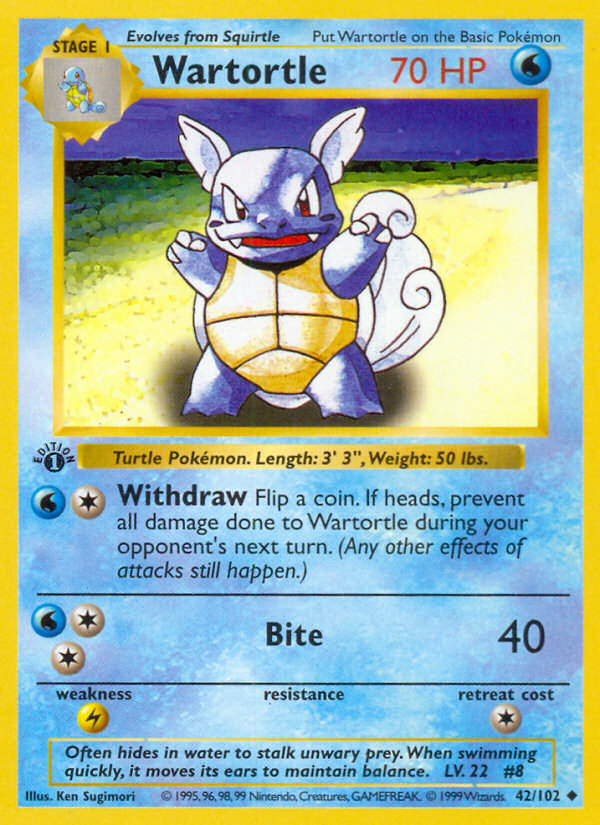 Wartortle (42/102) (Shadowless) [Base Set 1st Edition] | Shuffle n Cut Hobbies & Games