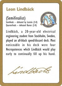 1996 Leon Lindback Biography Card [World Championship Decks] | Shuffle n Cut Hobbies & Games