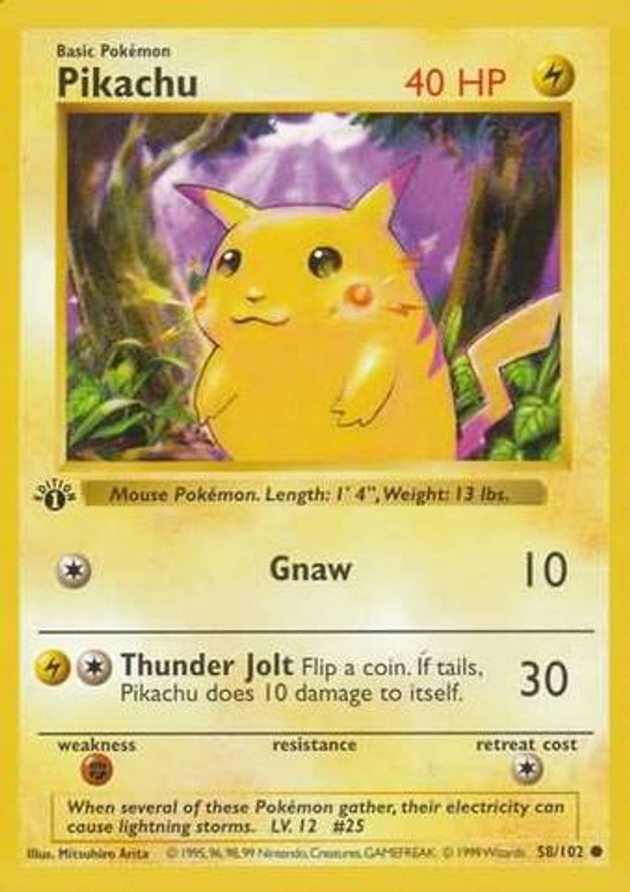 Pikachu (58/102) (Red Cheeks Misprint) [Base Set 1st Edition] | Shuffle n Cut Hobbies & Games