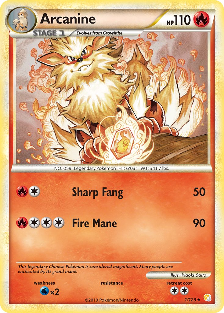 Arcanine (1/123) (Theme Deck Exclusive) [HeartGold & SoulSilver: Base Set] | Shuffle n Cut Hobbies & Games