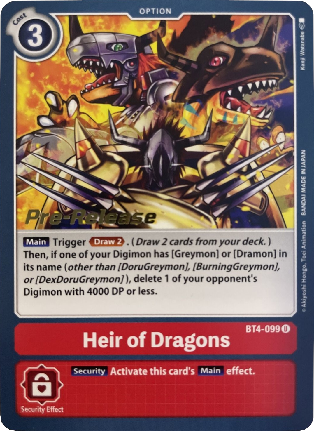 Heir of Dragons [BT4-099] [Great Legend Pre-Release Promos] | Shuffle n Cut Hobbies & Games