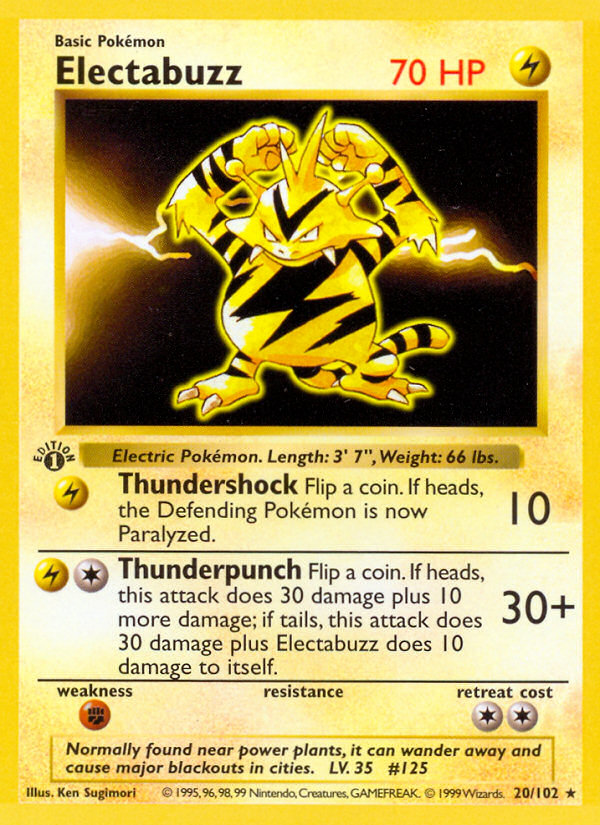 Electabuzz (20/102) (Shadowless) [Base Set 1st Edition] | Shuffle n Cut Hobbies & Games