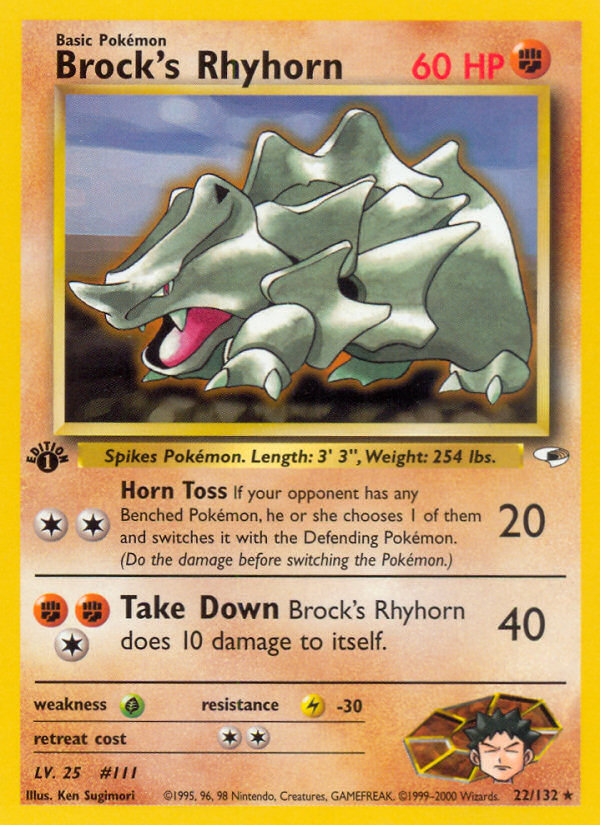 Brock's Rhyhorn (22/132) [Gym Heroes 1st Edition] | Shuffle n Cut Hobbies & Games