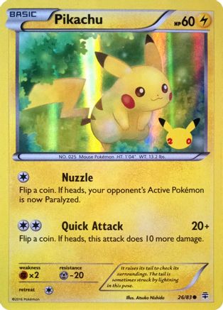 Pikachu (26/83) (20th Anniversary) [XY: Generations] | Shuffle n Cut Hobbies & Games