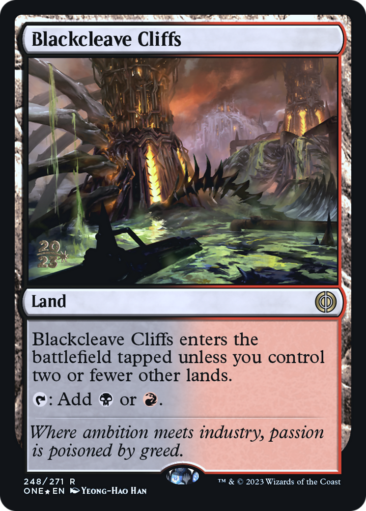 Blackcleave Cliffs [Phyrexia: All Will Be One Prerelease Promos] | Shuffle n Cut Hobbies & Games