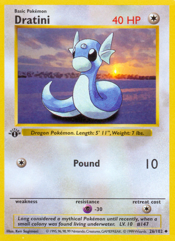 Dratini (26/102) (Shadowless) [Base Set 1st Edition] | Shuffle n Cut Hobbies & Games