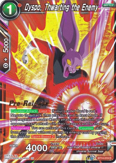 Dyspo, Thwarting the Enemy (BT14-019) [Cross Spirits Prerelease Promos] | Shuffle n Cut Hobbies & Games