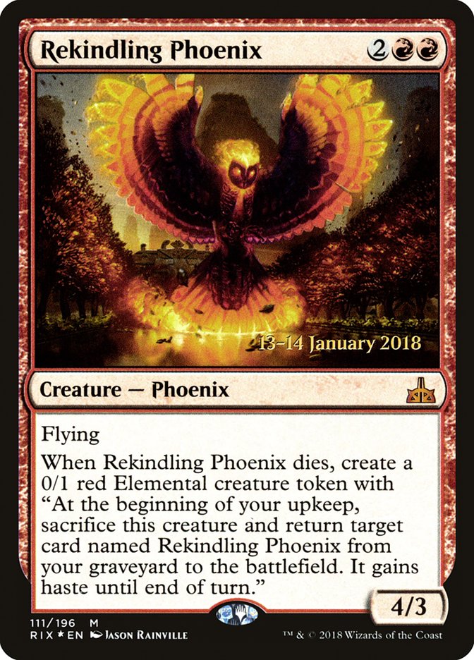 Rekindling Phoenix [Rivals of Ixalan Prerelease Promos] | Shuffle n Cut Hobbies & Games