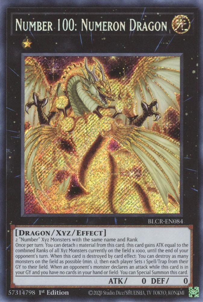 Number 100: Numeron Dragon [BLCR-EN084] Secret Rare | Shuffle n Cut Hobbies & Games