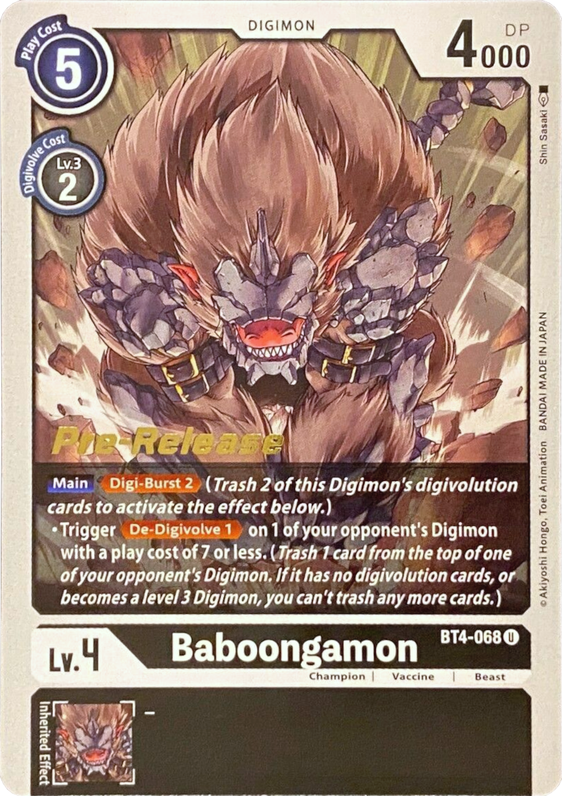 Baboongamon [BT4-068] [Great Legend Pre-Release Promos] | Shuffle n Cut Hobbies & Games