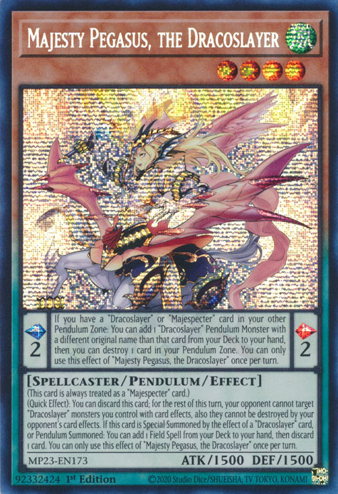 Majesty Pegasus, the Dracoslayer [MP23-EN173] Prismatic Secret Rare | Shuffle n Cut Hobbies & Games