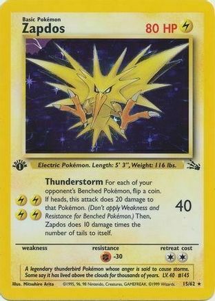 Zapdos (15/62) (Cosmos Holo) [Fossil 1st Edition] | Shuffle n Cut Hobbies & Games