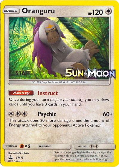 Oranguru (SM13) (Staff Prerelease Promo) [Sun & Moon: Black Star Promos] | Shuffle n Cut Hobbies & Games