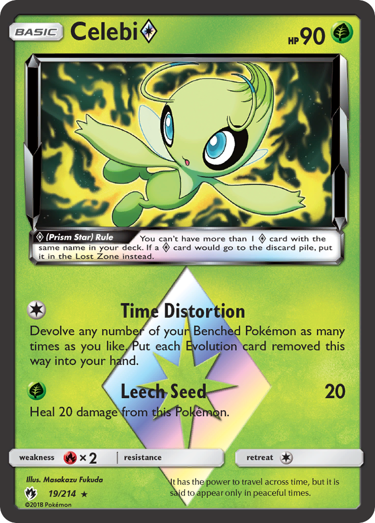 Celebi (19/214) (Prism Star) [Sun & Moon: Lost Thunder] | Shuffle n Cut Hobbies & Games