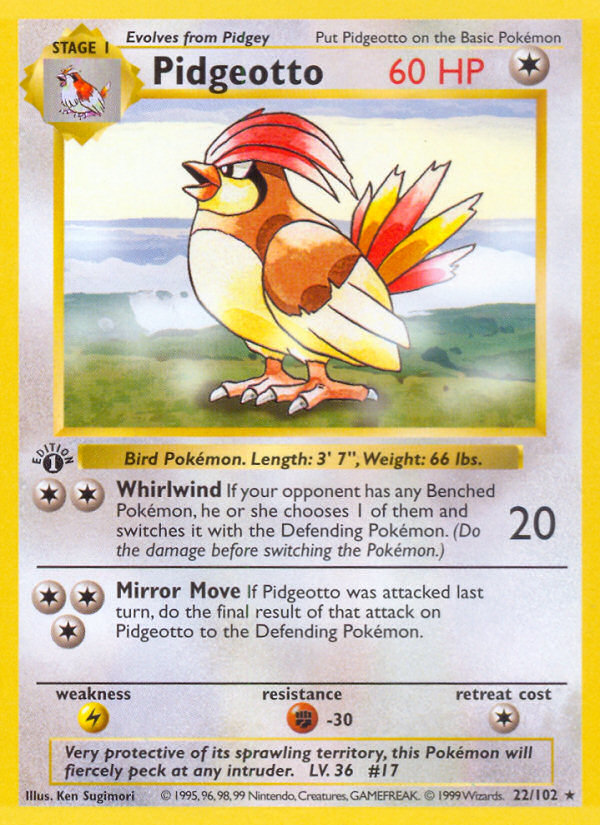 Pidgeotto (22/102) (Shadowless) [Base Set 1st Edition] | Shuffle n Cut Hobbies & Games