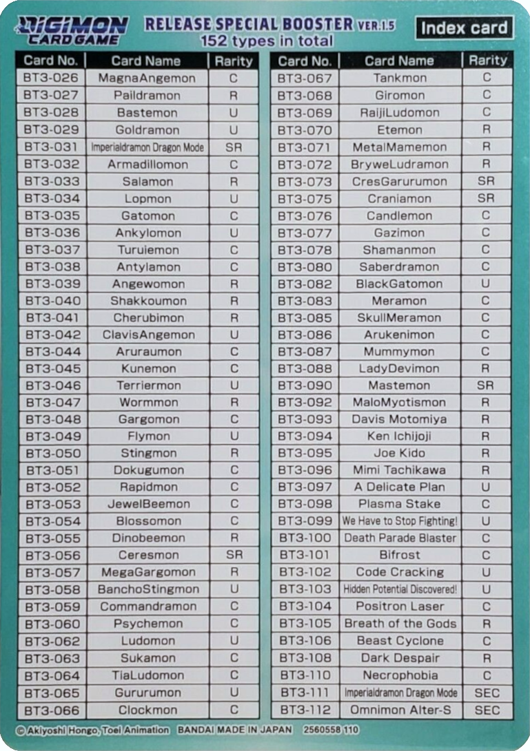 Release Special Booster Ver.1.5 Index Card (Player 2) [Release Special Booster Ver.1.5] | Shuffle n Cut Hobbies & Games