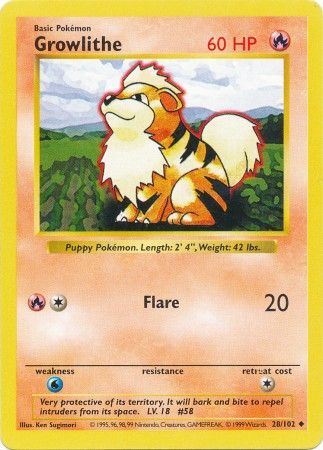 Growlithe (28/102) [Base Set Shadowless Unlimited] | Shuffle n Cut Hobbies & Games