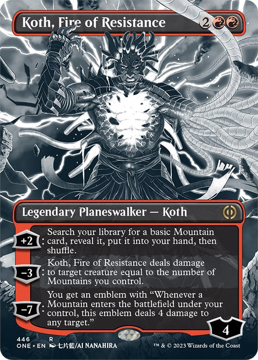 Koth, Fire of Resistance (Borderless Manga Step-and-Compleat Foil) [Phyrexia: All Will Be One] | Shuffle n Cut Hobbies & Games