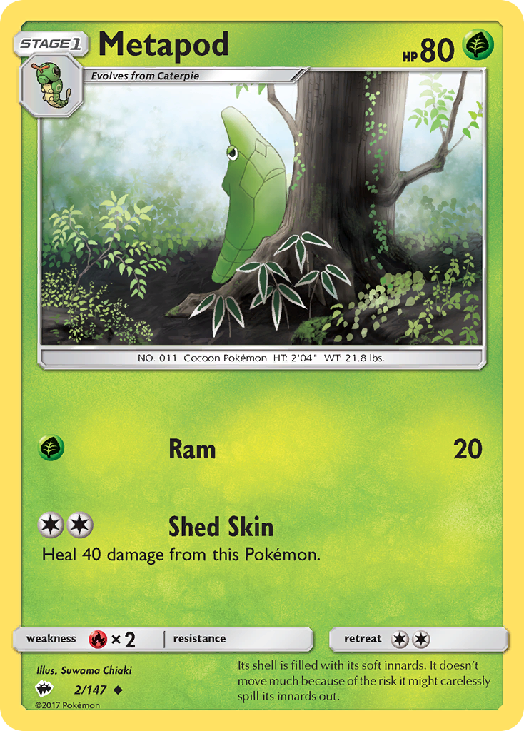 Metapod (2/147) [Sun & Moon: Burning Shadows] | Shuffle n Cut Hobbies & Games