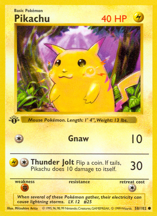 Pikachu (58/102) (Shadowless) [Base Set 1st Edition] | Shuffle n Cut Hobbies & Games