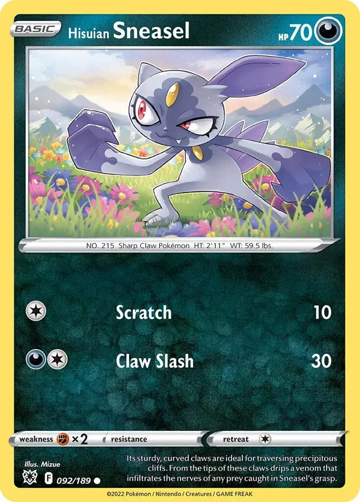 Hisuian Sneasel (092/189) (Theme Deck Exclusive) [Sword & Shield: Astral Radiance] | Shuffle n Cut Hobbies & Games