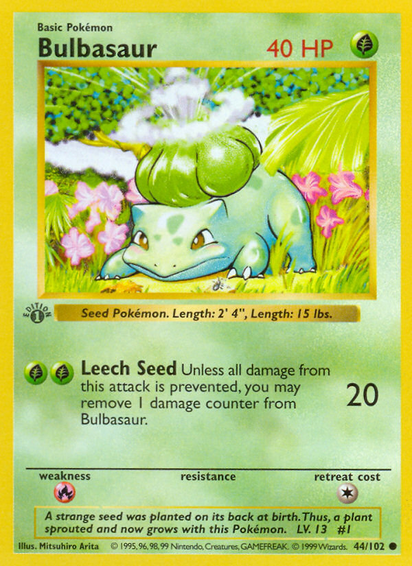 Bulbasaur (44/102) (Shadowless) [Base Set 1st Edition] | Shuffle n Cut Hobbies & Games