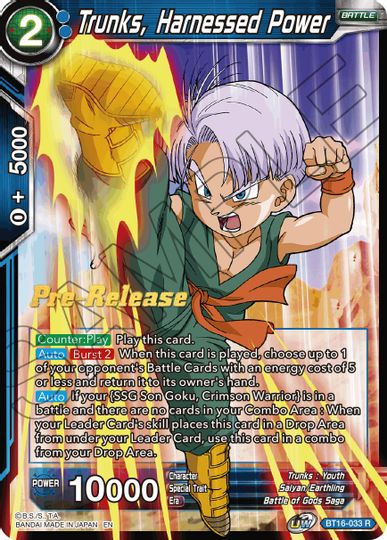 Trunks, Harnessed Power (BT16-033) [Realm of the Gods Prerelease Promos] | Shuffle n Cut Hobbies & Games