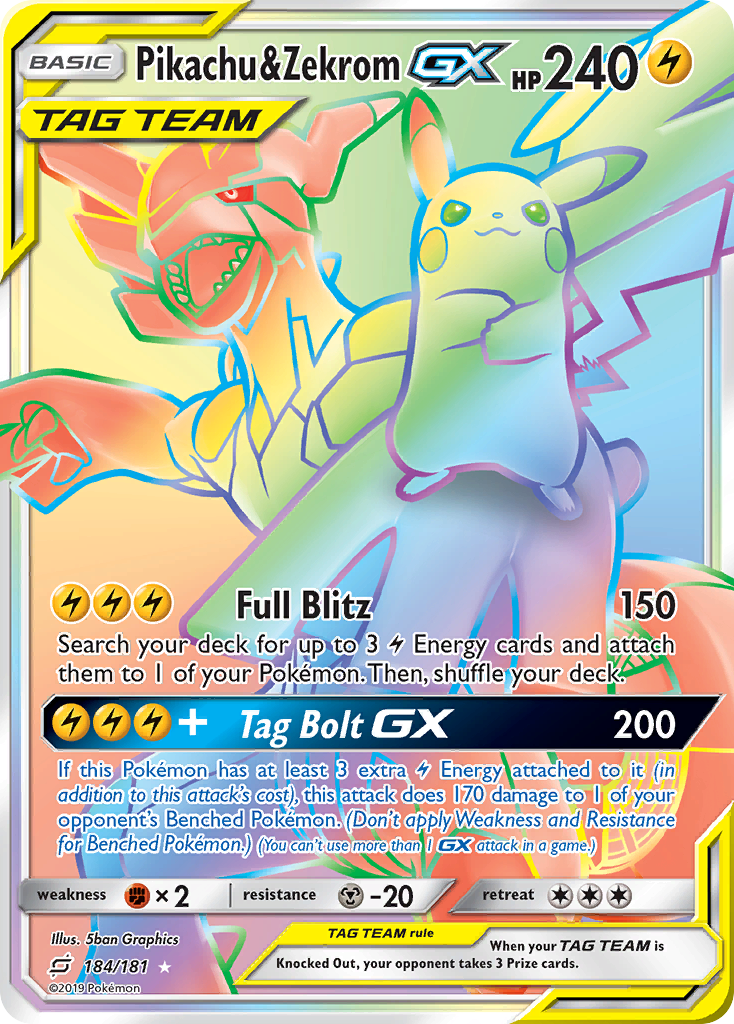 Pikachu & Zekrom GX (184/181) [Sun & Moon: Team Up] | Shuffle n Cut Hobbies & Games