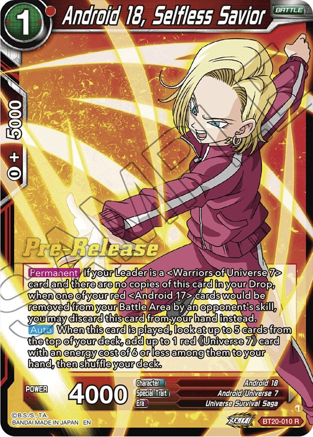 Android 18, Selfless Savior (BT20-010) [Power Absorbed Prerelease Promos] | Shuffle n Cut Hobbies & Games