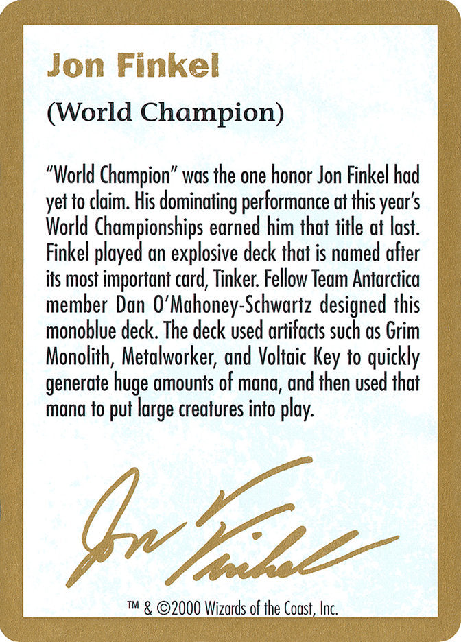 Jon Finkel Bio [World Championship Decks 2000] | Shuffle n Cut Hobbies & Games